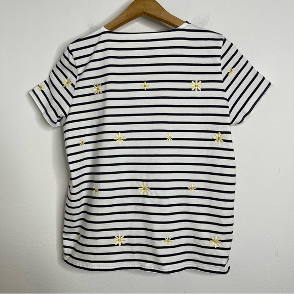 Sézane Evan Striped Daisy Embroidered T-Shirt 100% Cotton Luxury Designer Sz S - Picture 3 of 14